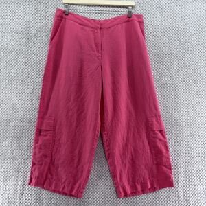 Eileen Fisher Pants Womens L Pink 100% Linen Cargo Wide Leg Pockets Lagenlook
